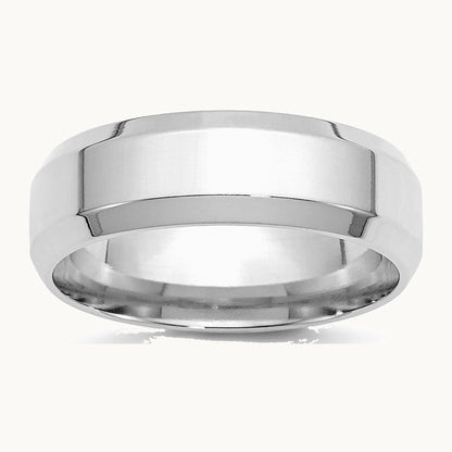 Sterling Silver Rhodium-plated 7mm Bevel Edge Band
