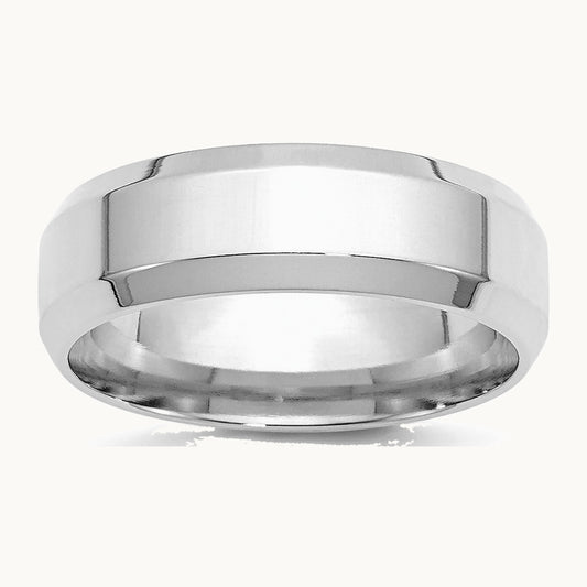 Sterling Silver Rhodium-plated 7mm Bevel Edge Band