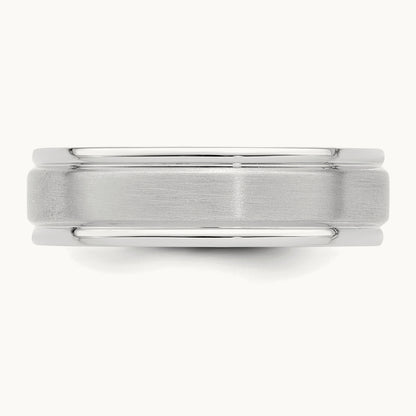 Standard Comfort Fit Brush Satin Fancy Band, 14K White Gold