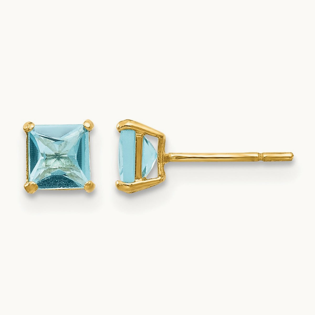 Madi K Blue Topaz Square Post Earrings, 4mm, 14K