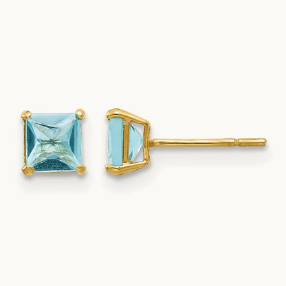 Madi K Blue Topaz Square Post Earrings, 4mm, 14K