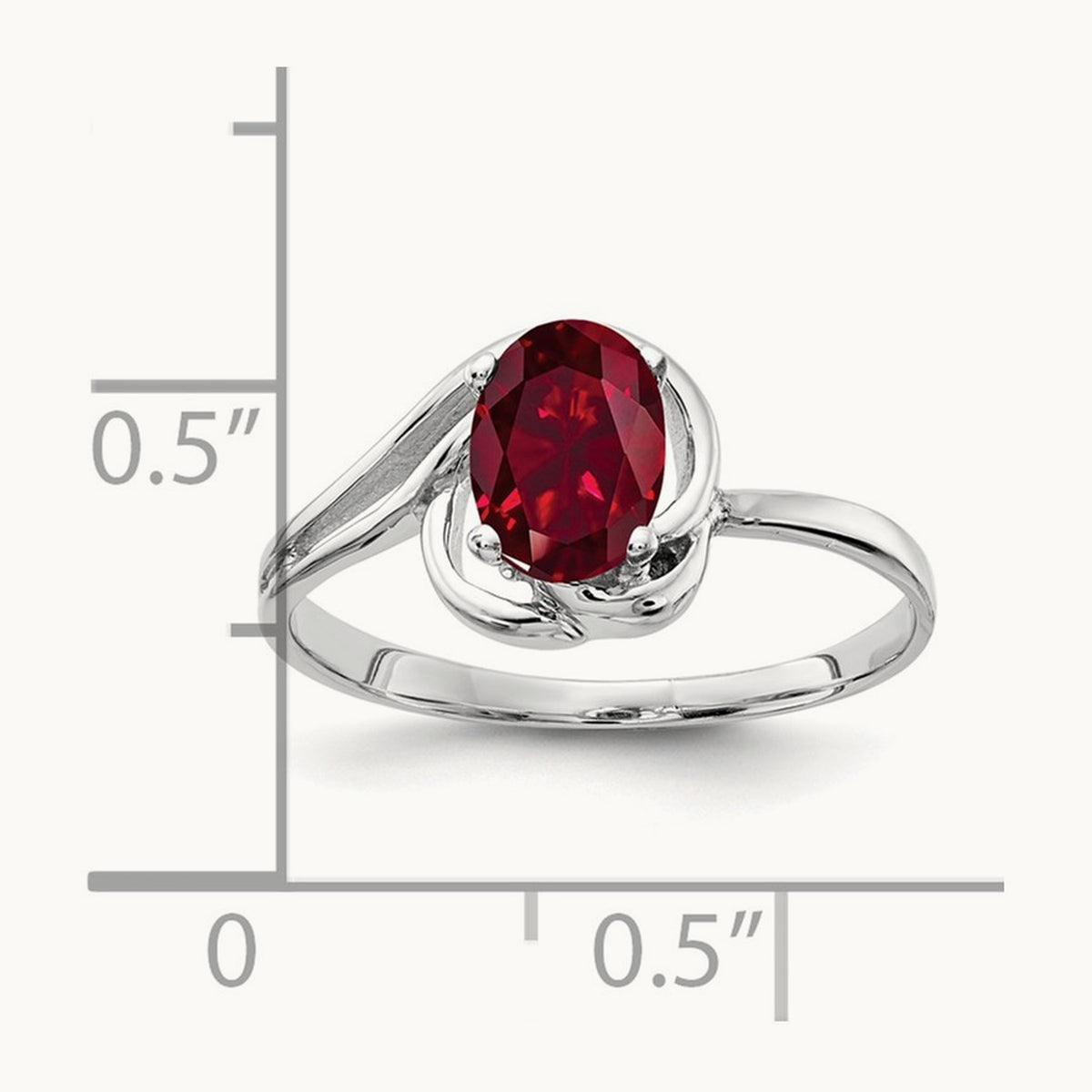 7x5mm Oval Created Ruby ring, 14K White Gold