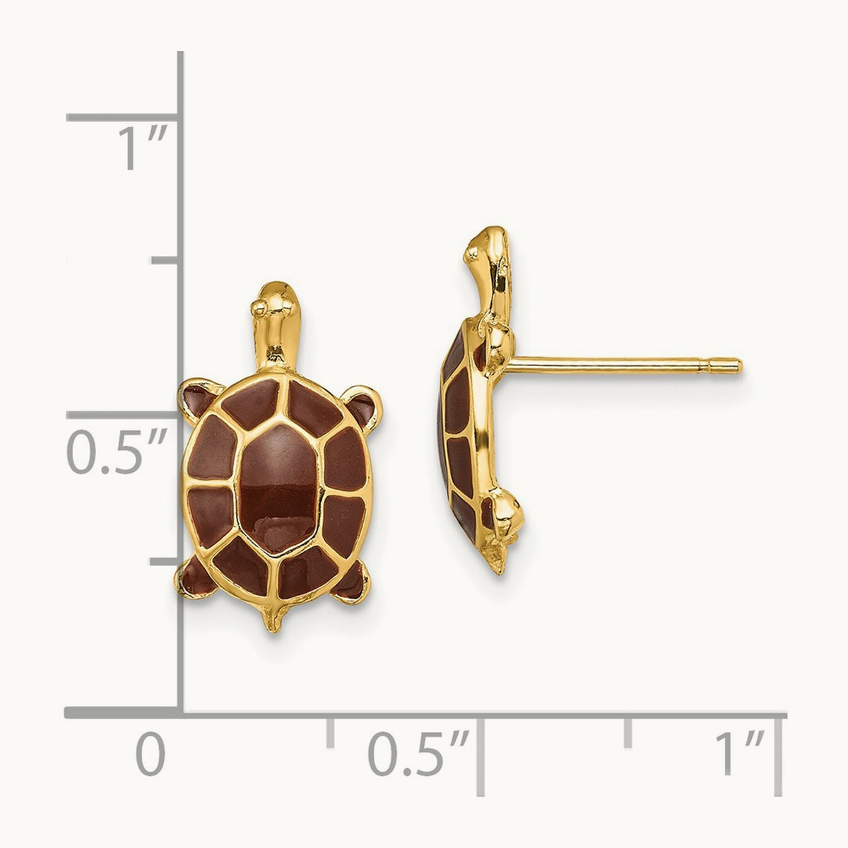 w/ Brown Enamel Sea Turtle Post Earrings, 14K