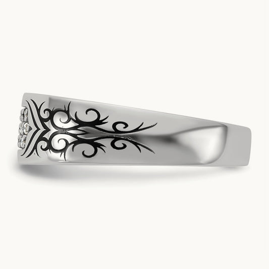 Antiqued IB Goodman IB Scroll Mens Complete 1/5ct Diamond Ring, 14K White Gold