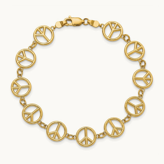 Polished Peace Sign Bracelet, 14K