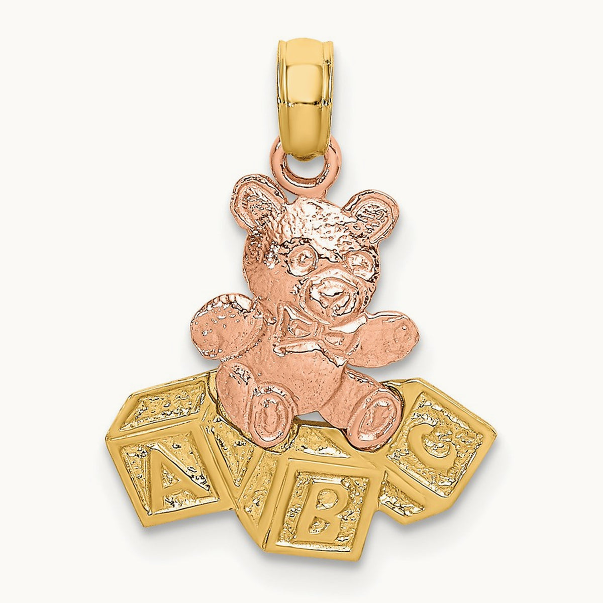 Teddy Bear w/ ABC Blocks Charm, 14K Two-tone