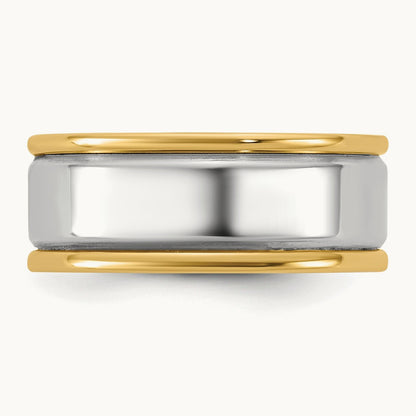 Y/W Step Up Beveled Wedding Band, 8mm, 14K Two-tone