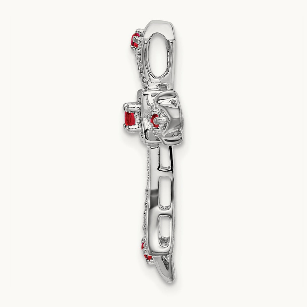 Ruby and Diamond Fleur de Lis Cross Chain Slide, 14K White Gold