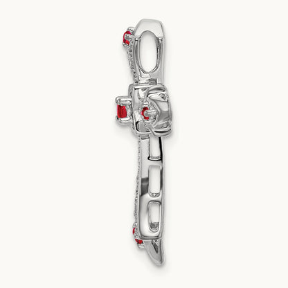 Ruby and Diamond Fleur de Lis Cross Chain Slide, 14K White Gold
