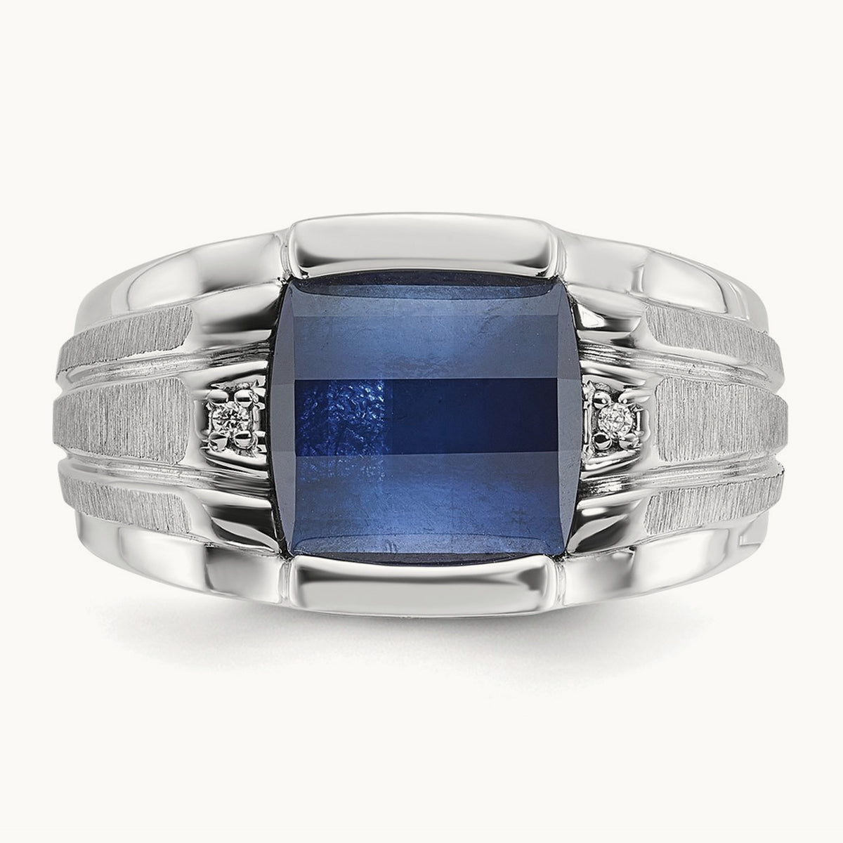 IBGoodman Satin Cr. Sapphire/Diamond Complete Ring, 14K White Gold