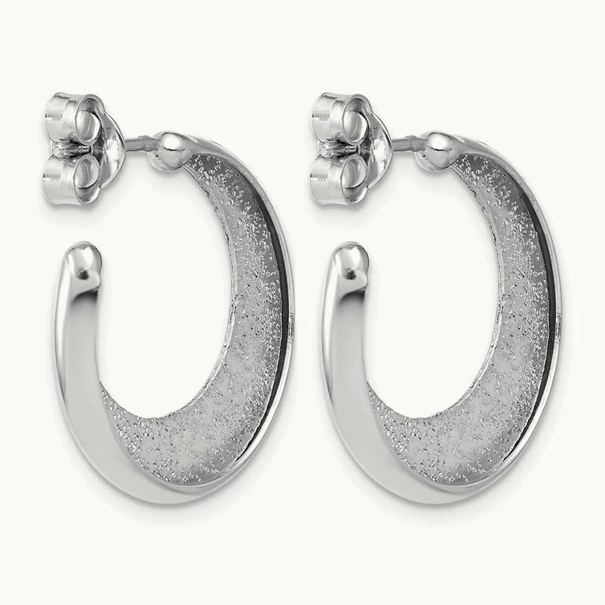 SS RH-plt Radiant Essence Polish/Textured Post J-Hoop Earrings — Leslie's
