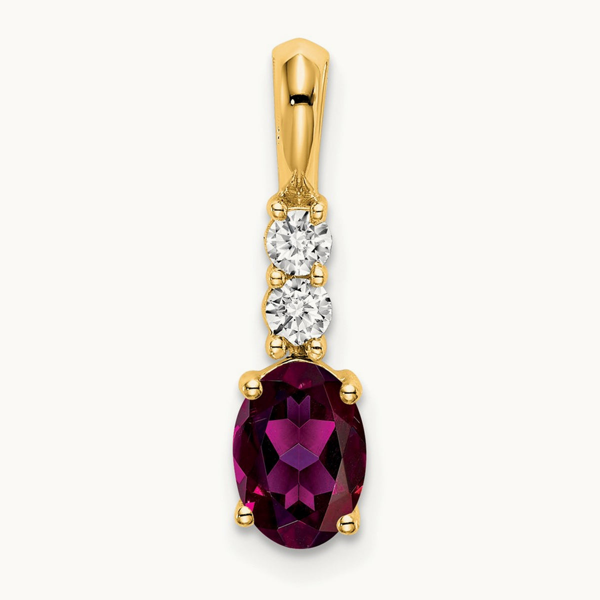Oval Rhodolite Garnet and Diamond Pendant — 14K Yellow Gold
