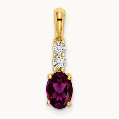 Oval Rhodolite Garnet and Diamond Pendant — 14K Yellow Gold