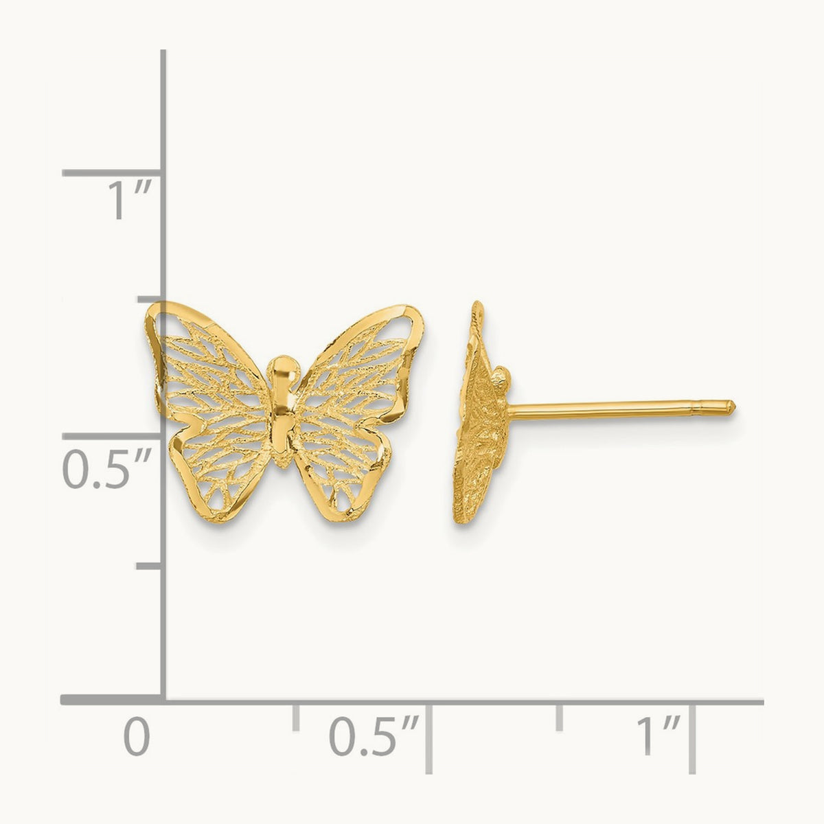 Textured and Polished Butterfly Post Earrings, 14K — Leslie's