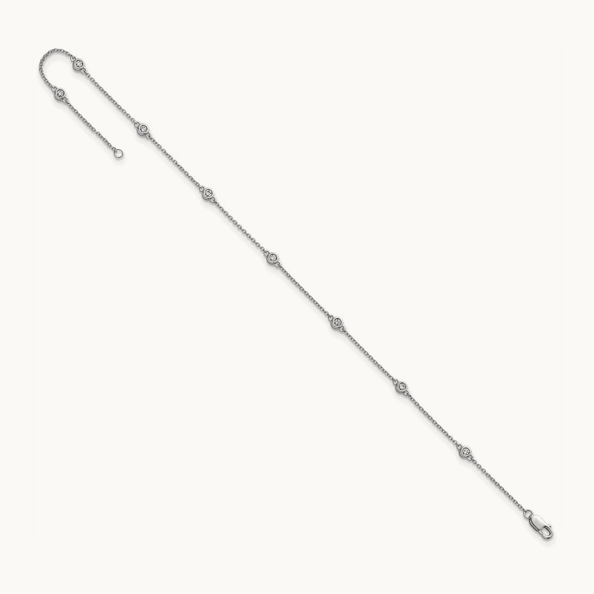 Diamond Station Cable Anklet — 14K White Gold
