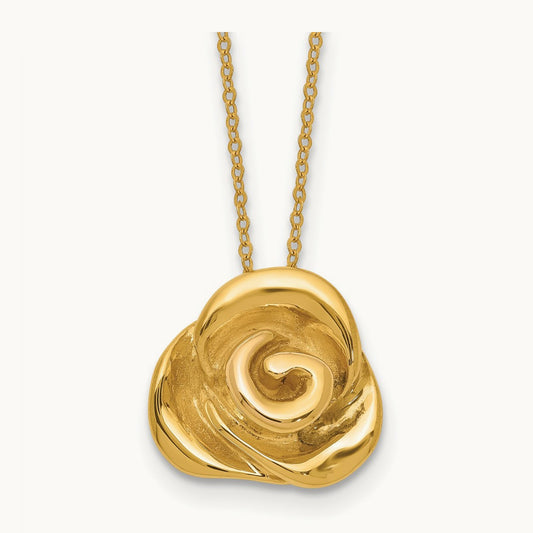 Polished Puffed Rose 18in Necklace, 14K