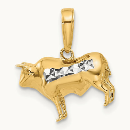 D/C 3D Bull Pendant, 14K with White Rhodium