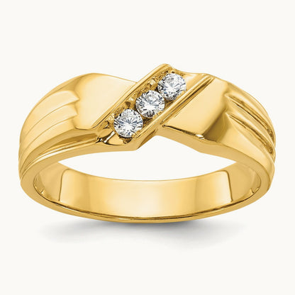 IBGoodman Men's Polished and Grooved 3-Stone Diamond Ring, 14K