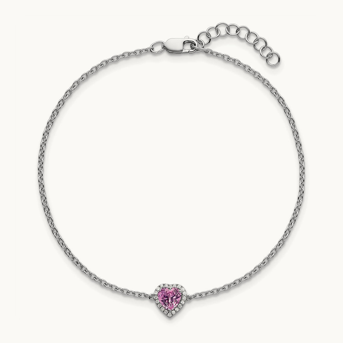 Pink Sapphire with Ext. Heart Bracelet, 0.05 ct tw Lab-Grown Diamond