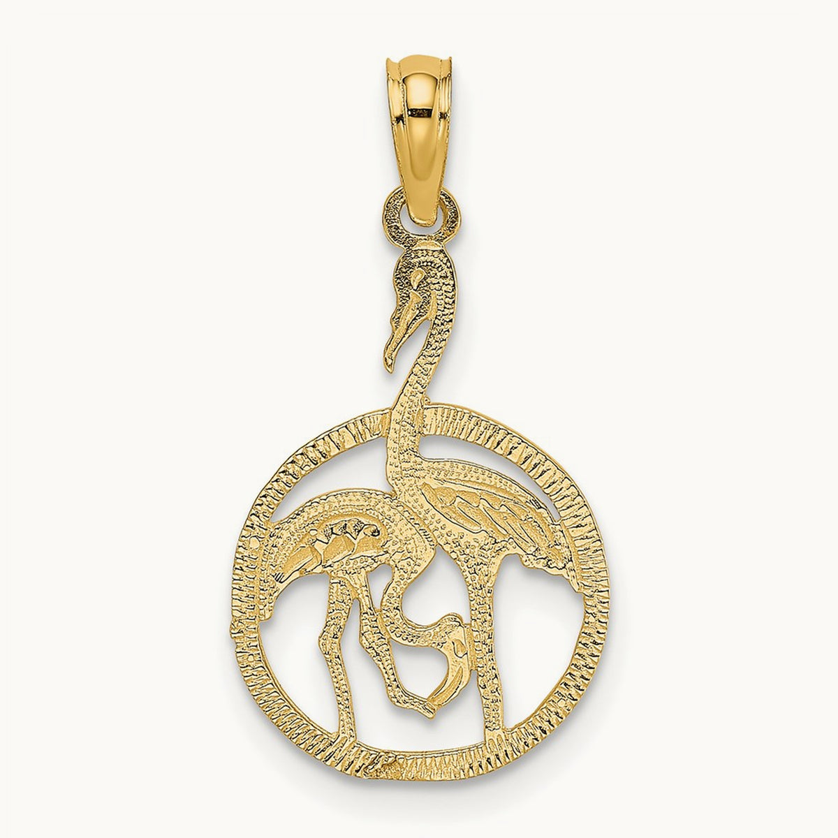 Flamingos In Circle Charm, 14K