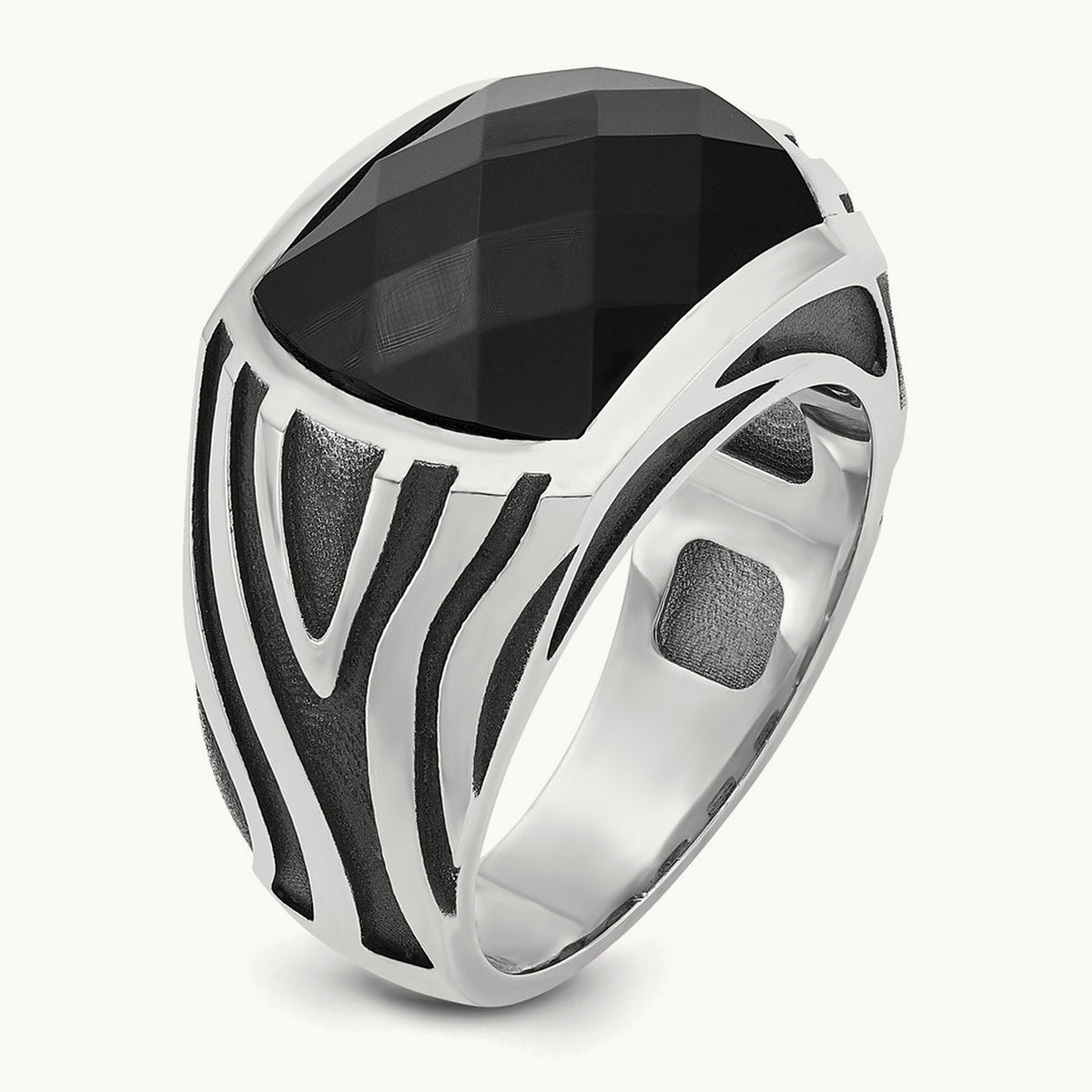 IBGoodman Men's Black Rhodium Onyx Complete Ring, 14K White Gold