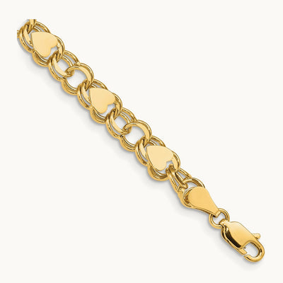 Double Link with Hearts Charm Bracelet, 14K