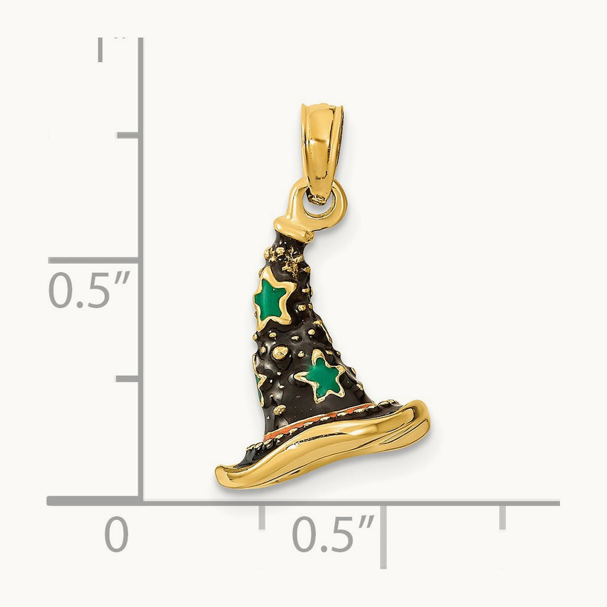 w/ Enamel 3-D Witch's Hat (Halloween) Charm, 14K