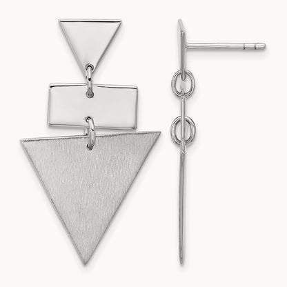 SS RH-plated Polish/Brushed Geometric Dangle Post Earrings — Leslie's