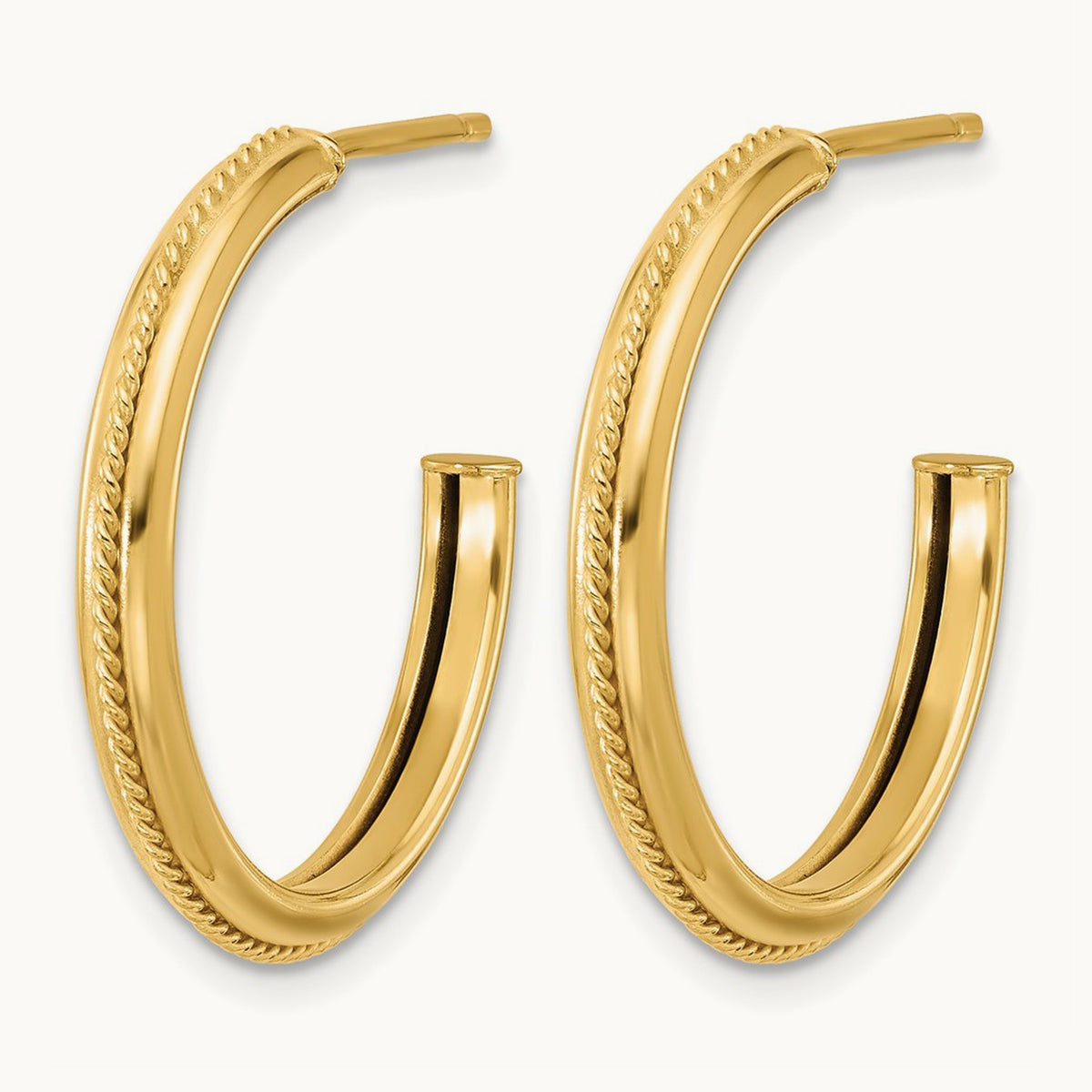 Polished and Textured Round J-Hoop Earrings — 24mm