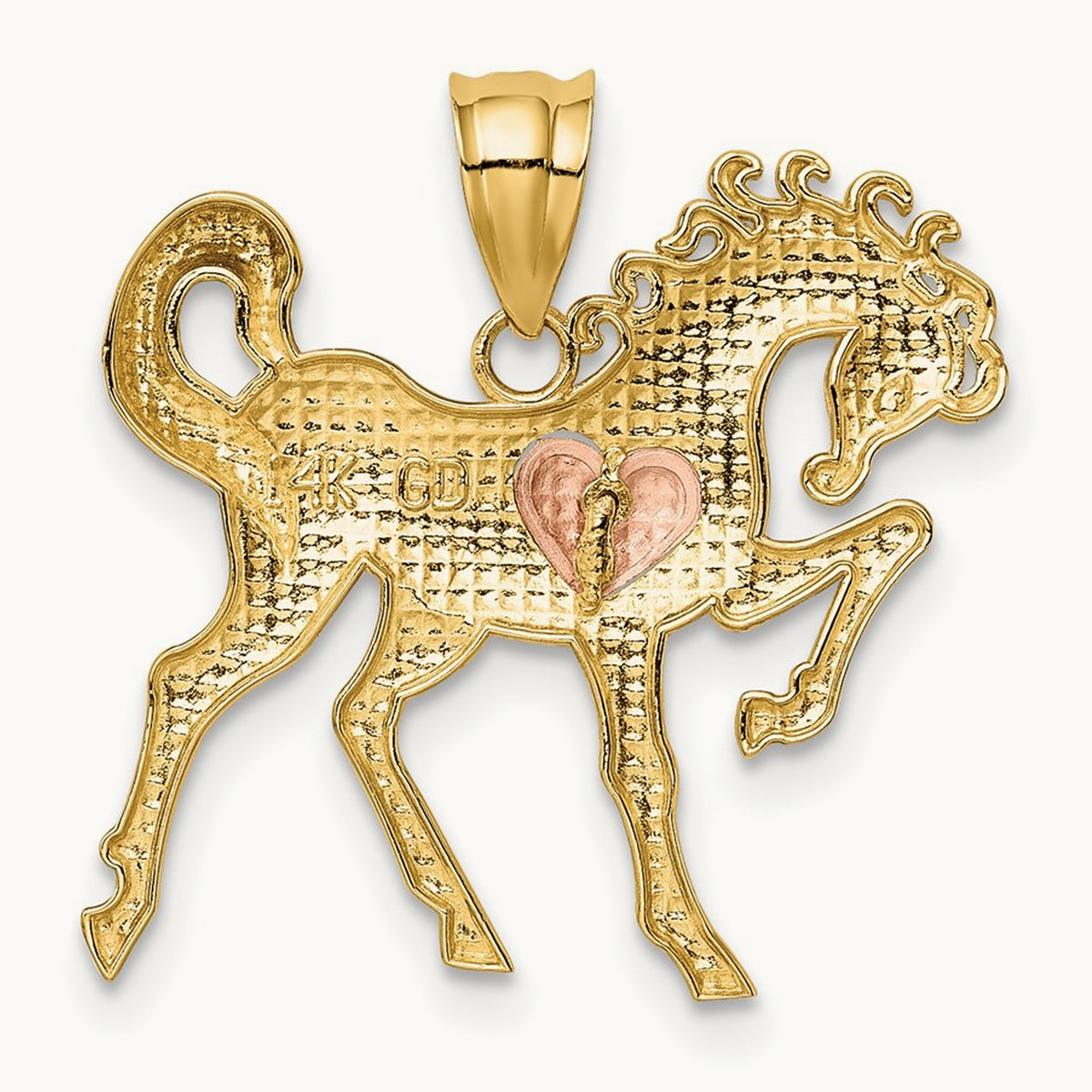 Horse w/Heart Charm, 14K Yellow with Rose Gold