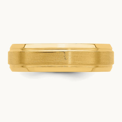 Standard Comfort Fit Brush Satin Fancy Band, 14K Yellow Gold