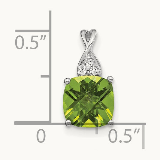 Checkerboard Peridot and Diamond Pendant — 14K White Gold