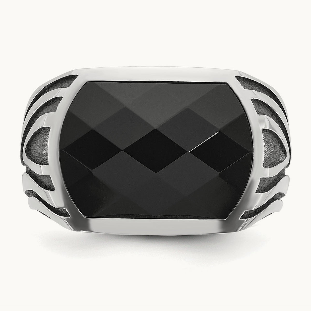 IBGoodman Men's Black Rhodium Onyx Complete Ring, 14K White Gold
