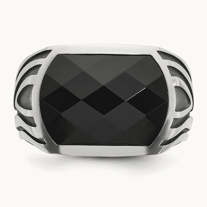 IBGoodman Men's Black Rhodium Onyx Complete Ring, 14K White Gold