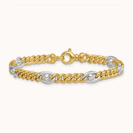 Polished Fancy Chain Bracelet, 14K Two-tone
