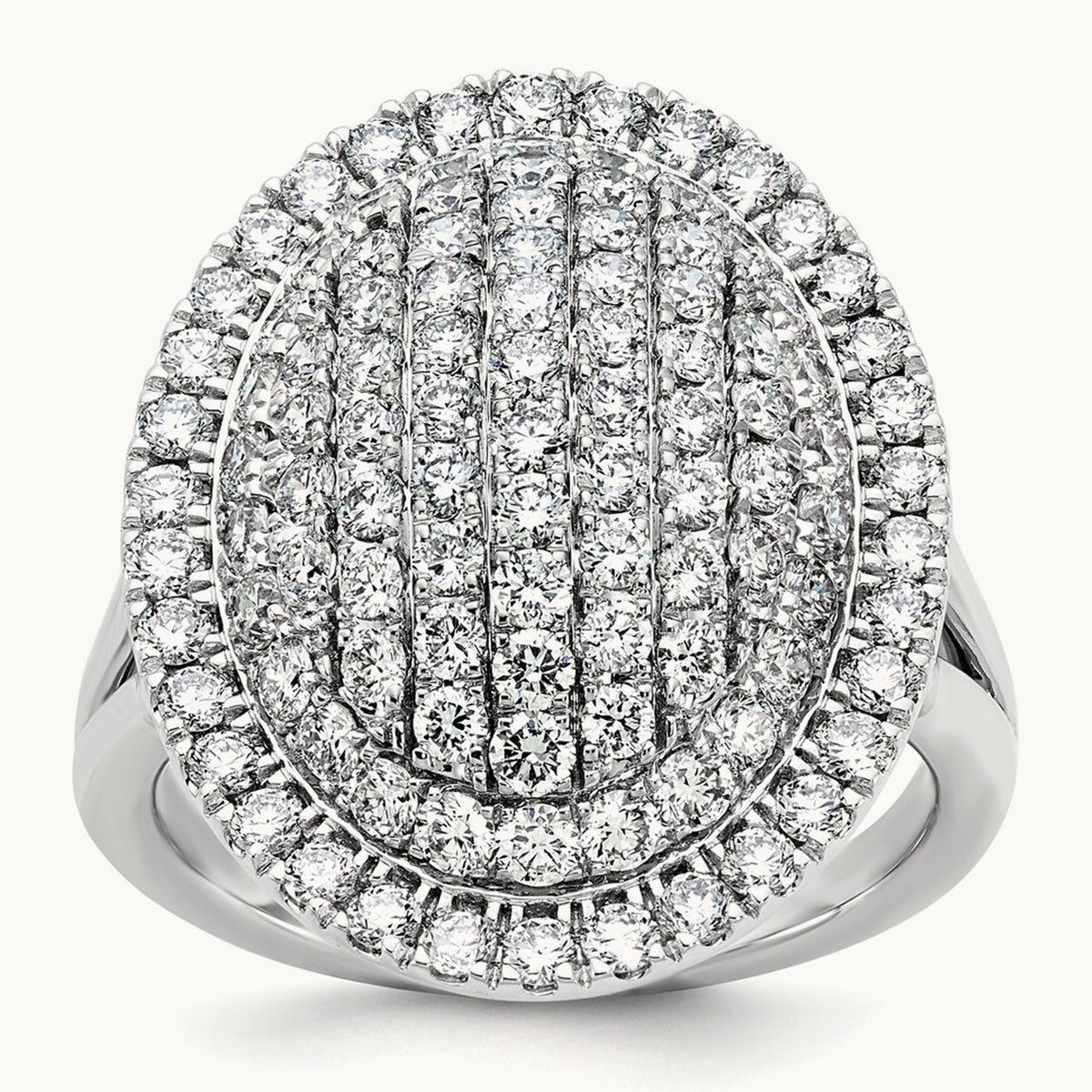 Oval Pavé Cluster Fashion Ring — 14K White Gold, 7