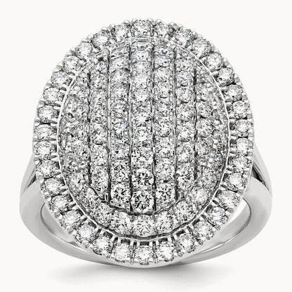 Oval Pavé Cluster Fashion Ring — 14K White Gold, 7
