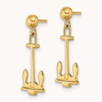 Polished Navy Anchor Dangle Earrings, 14K