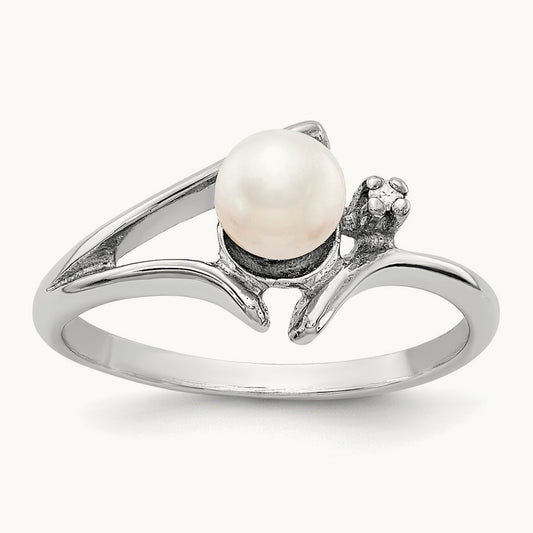 FW Cultured Pearl & AA Diamond Ring, 5mm, 14K White Gold