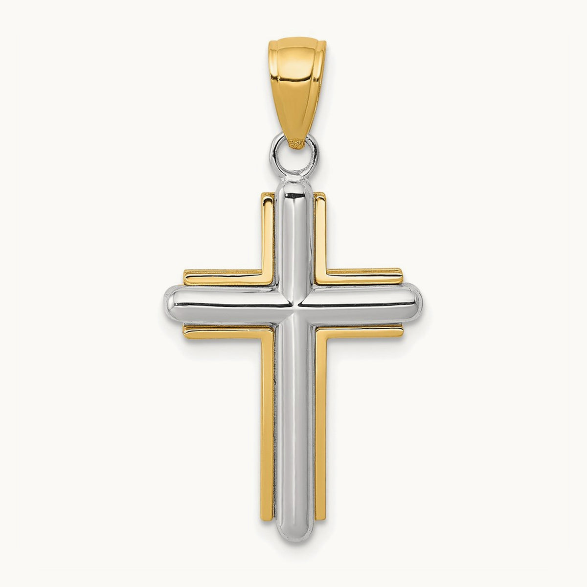 2-D Beveled Stick Cross Charm in 14K Two-Tone Gold