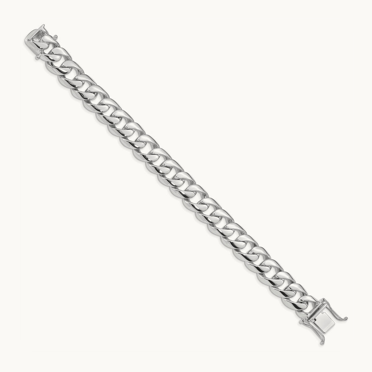 Hand-polished Rounded Curb Link Bracelet — 14K White Gold, 13.4mm