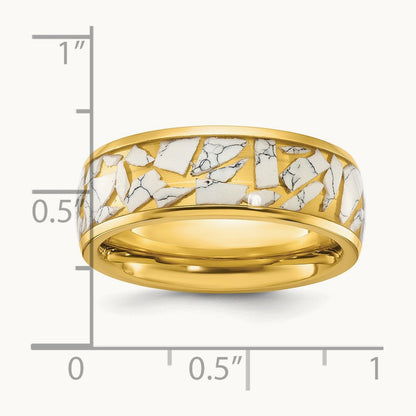 Polished Yellow IP w/Ceramic Fragments Inlay Band, 8mm, Stainless Steel