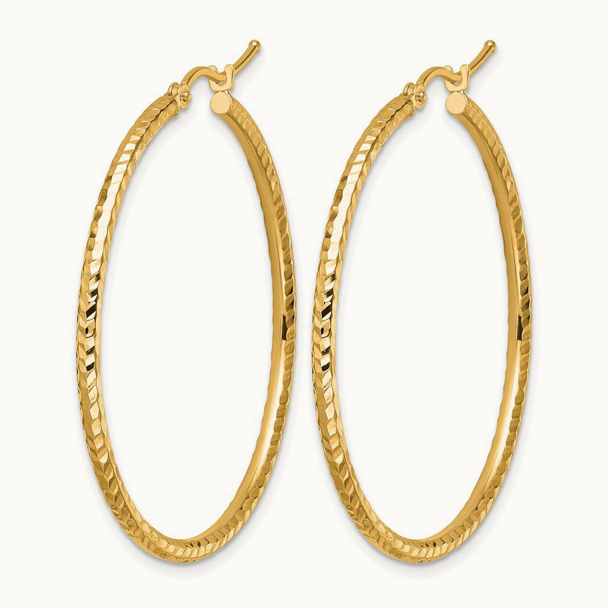 Diamond-cut Round Tube Hoop Earrings — 10K Yellow Gold