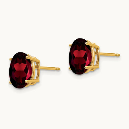 9x7mm Oval Garnet Earrings, 14K