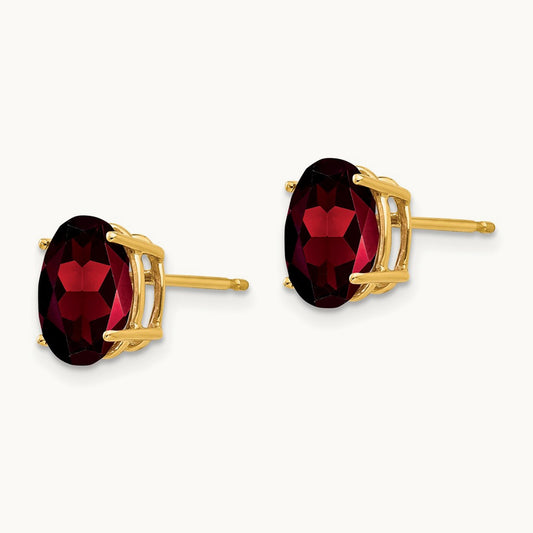 9x7mm Oval Garnet Earrings, 14K