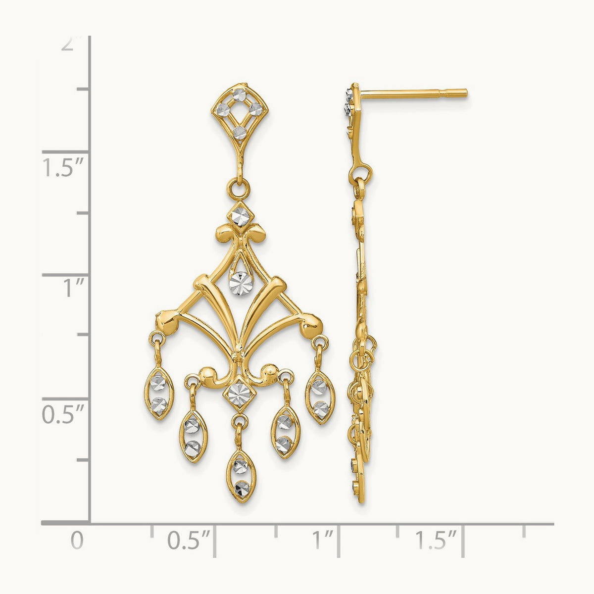 w/Rhodium D/C Chandelier Style Dangle Earrings, 14K