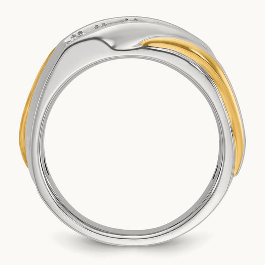 14ktt IBGoodman Men's Polished and Grooved 5-Stone Diamond Ring