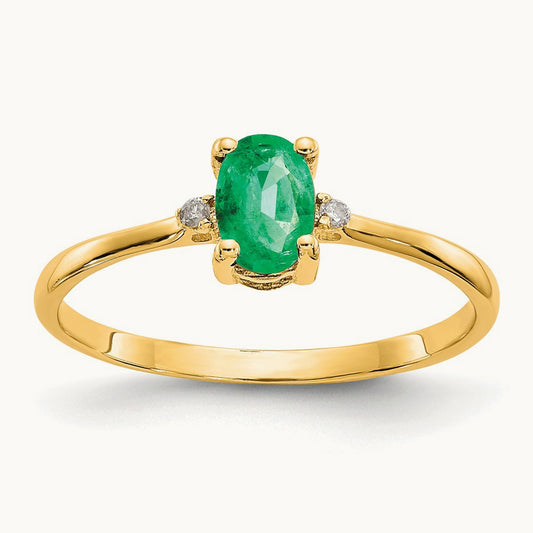 Diamond & Emerald Birthstone Ring — 14K Yellow Gold, 6