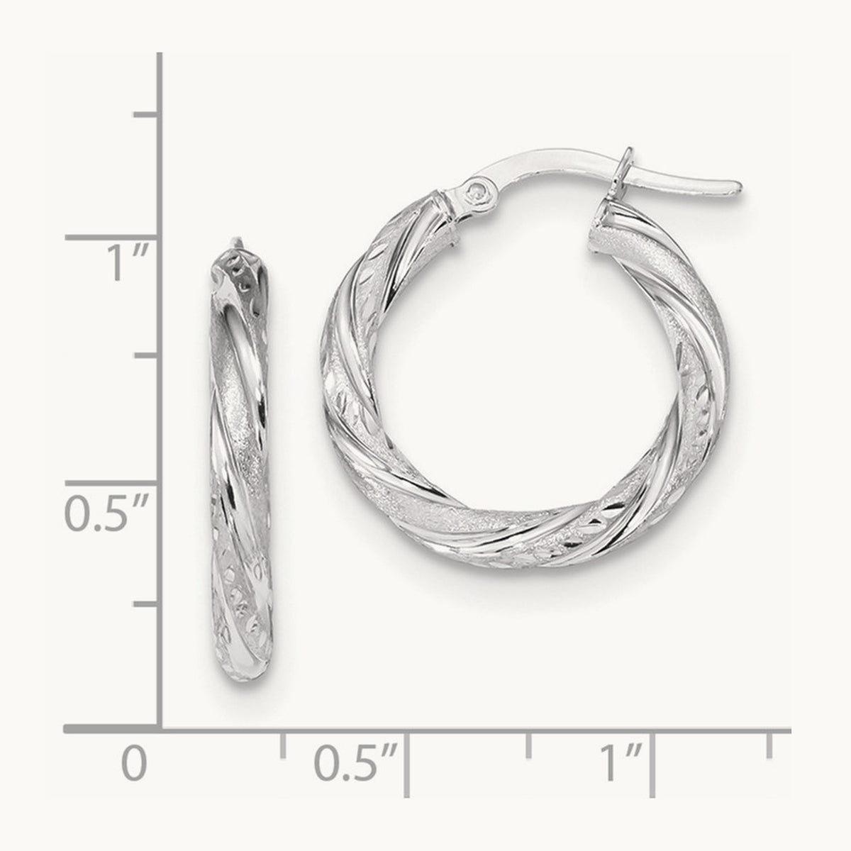 Polished & Satin Diamond-cut Hoop Earrings — 14K White Gold