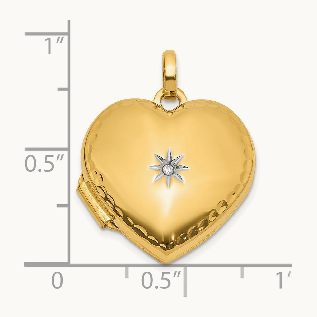 Polished and Textured Diamond Heart Locket with White Rhodium — 14K Two-Tone Gold, 15mm